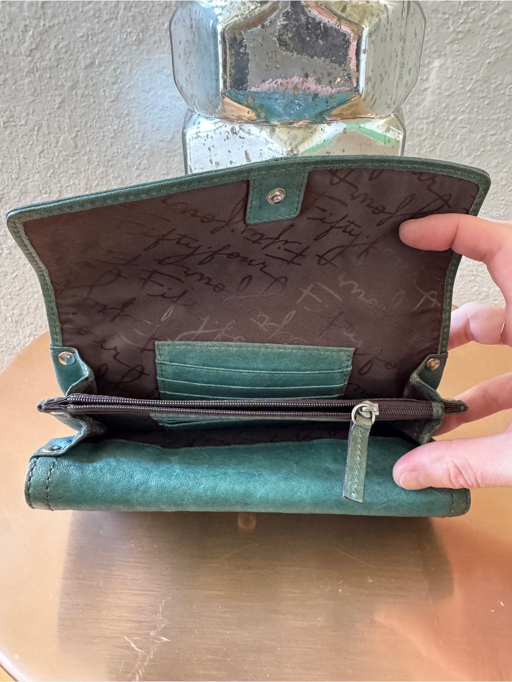 Fossil Fifty Four Teal Green Leather Foldover Wallet - Picture 9 of 10